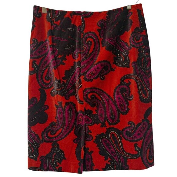 TALBOTS Pencil Skirt Size 6 Red Paisley Cotton Velveteen Womens Preppy Holiday - Picture 5 of 9